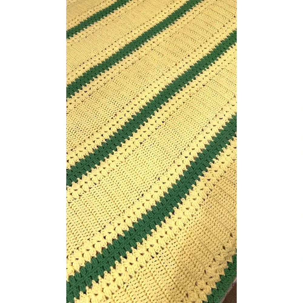 Yellow Green Crochet Afghan Cover Blanket 71
